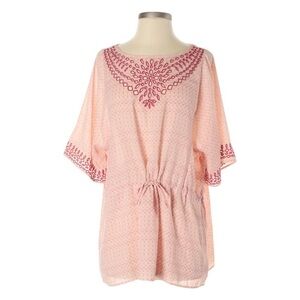 Anthropologie One September Pink Embroidered Oversized Tunic Top Size XS